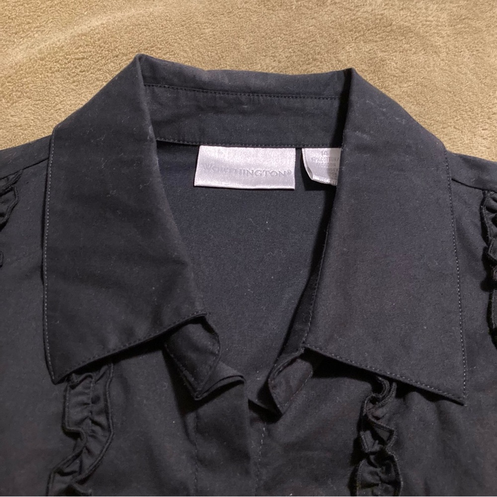 NWOT Worthington Vintage 90s Sleeveless Ruffle Top Blouse Black Women's Size 14 - Picture 4 of 12